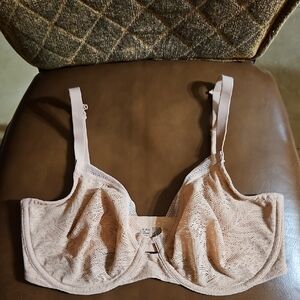 Soma Unlined Perfect Coverage T-Shirt Underwire Tan Floral Lace Sheer Bra